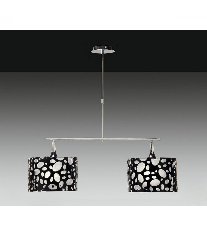 Lupin Linear Pendant 2 Light E27, Gloss Black, White Acrylic, Polished Chrome, CFL Lamps INCLUDED