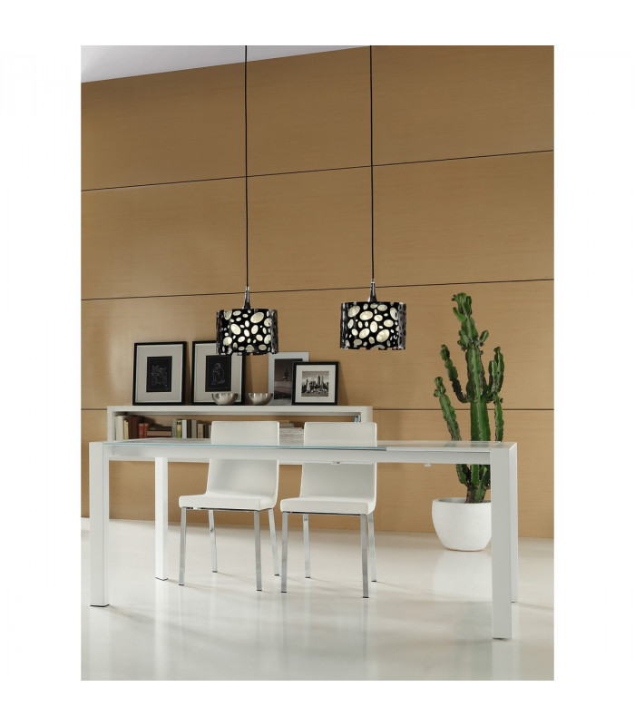 Lupin Linear Pendant 2 Light E27, Gloss Black, White Acrylic, Polished Chrome, CFL Lamps INCLUDED