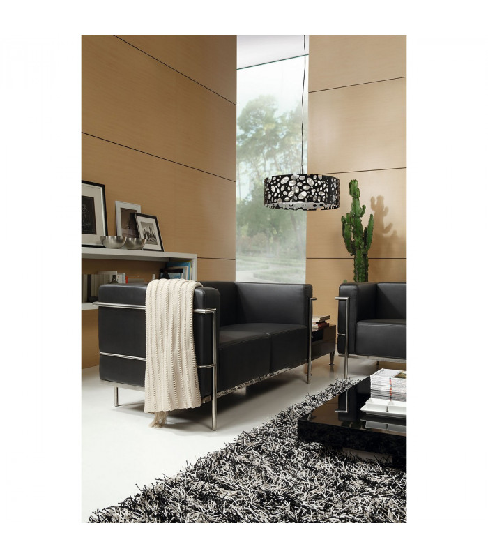 Lupin Linear Pendant 2 Light E27, Gloss Black, White Acrylic, Polished Chrome, CFL Lamps INCLUDED
