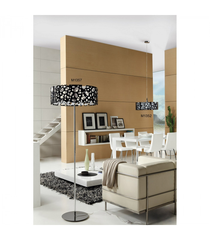 Lupin Linear Pendant 2 Light E27, Gloss Black, White Acrylic, Polished Chrome, CFL Lamps INCLUDED