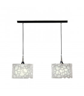 Lupin Linear Pendant 2 Light E27 Line, Gloss White/White Acrylic/Polished Chrome, CFL Lamps INCLUDED
