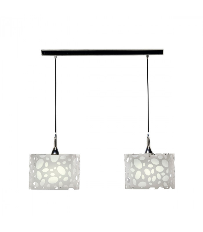 Lupin Linear Pendant 2 Light E27 Line, Gloss White/White Acrylic/Polished Chrome, CFL Lamps INCLUDED
