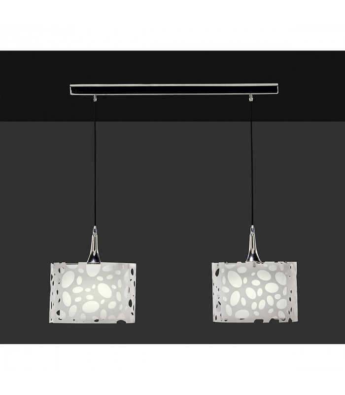 Lupin Linear Pendant 2 Light E27 Line, Gloss White/White Acrylic/Polished Chrome, CFL Lamps INCLUDED