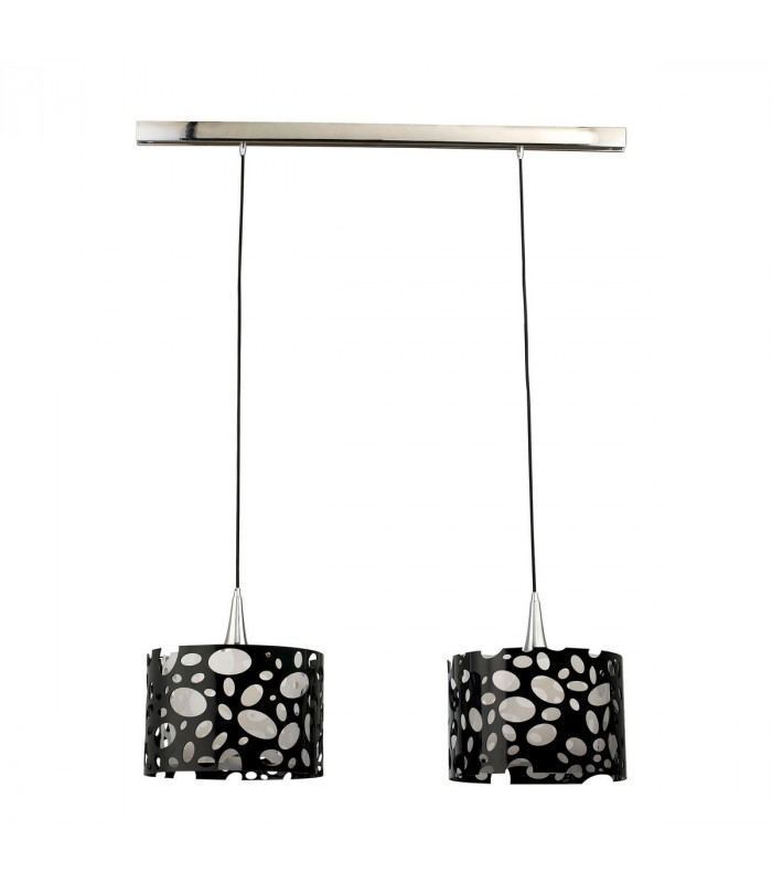 Lupin Linear Pendant 2 Light E27 Line, Gloss Black/White Acrylic/Polished Chrome, CFL Lamps INCLUDED
