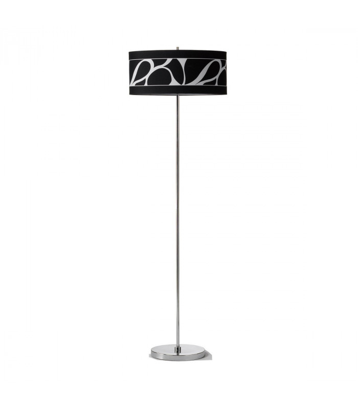 Manhattan Floor Lamp 3 Light L1/SGU10 Polished Chrome/Frosted Glass With Black Patterned Shade CFL Lamps INCLUDED-1