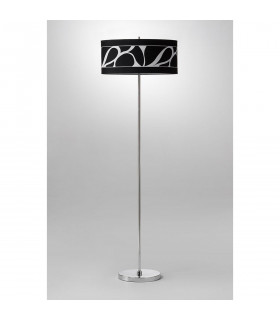 Manhattan Floor Lamp 3 Light L1/SGU10 Polished Chrome/Frosted Glass With Black Patterned Shade CFL Lamps INCLUDED-2