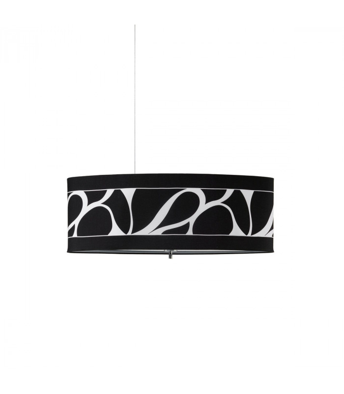 Manhattan Linear Pendant Large 3 Light L1 SGU10 Polished Chrome Frosted Glass With Black Patterned Shade CFL Lamps INCLUDED-1