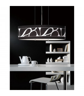 Manhattan Linear Pendant Large 3 Light L1 SGU10 Polished Chrome Frosted Glass With Black Patterned Shade CFL Lamps INCLUDED-2