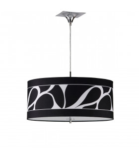 Manhattan Pendant Small 3 Light L1/SGU10 Polished Chrome/Frosted Glass With Black Patterned Shade CFL Lamps INCLUDED-1