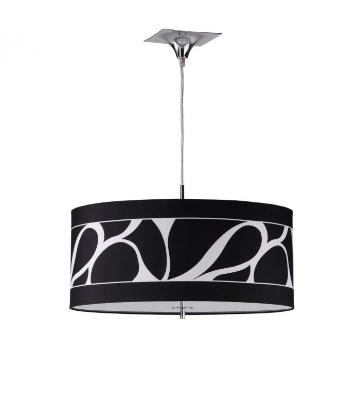 Manhattan Pendant Small 3 Light L1/SGU10 Polished Chrome/Frosted Glass With Black Patterned Shade CFL Lamps INCLUDED-1