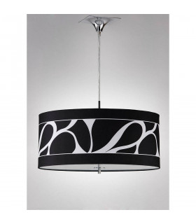 Manhattan Pendant Small 3 Light L1/SGU10 Polished Chrome/Frosted Glass With Black Patterned Shade CFL Lamps INCLUDED-2
