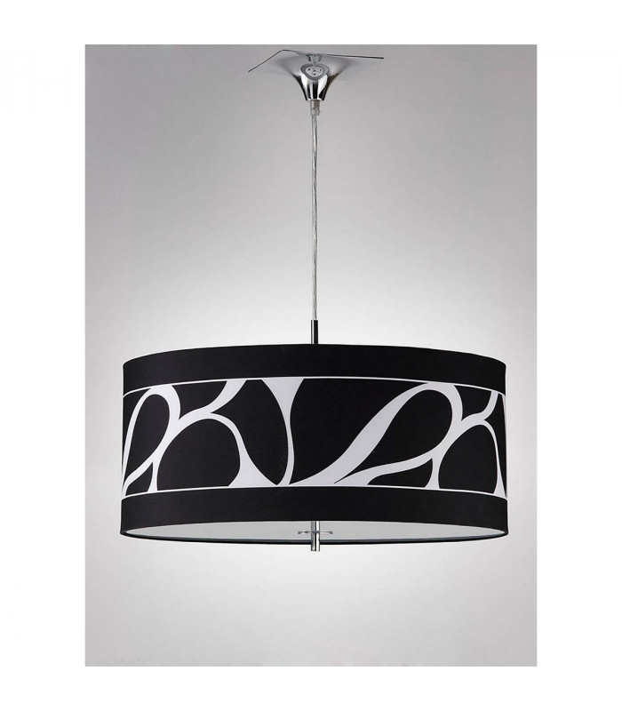 Manhattan Pendant Small 3 Light L1/SGU10 Polished Chrome/Frosted Glass With Black Patterned Shade CFL Lamps INCLUDED-2