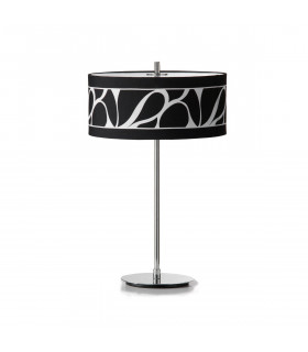 Manhattan Table Lamp 2 Light L1/SGU10 Polished Chrome/Frosted Glass With Black Patterned Shade CFL Lamps INCLUDED-1