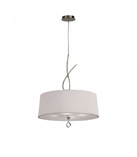 Mara Pendant 4 Light E27 Round Antique Brass With Ivory White Shade-1