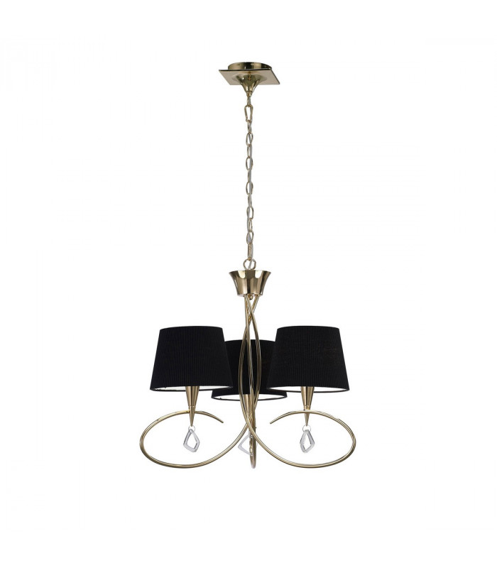 Mara Pendant 3 Light E14 French Gold With Black Shades-1