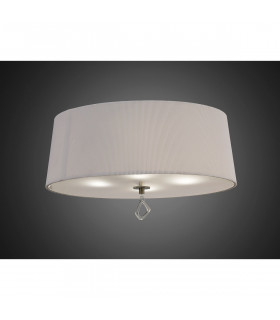 Mara Flush Ceiling 4 Light E27 Round Antique Brass With Ivory White Shade-2