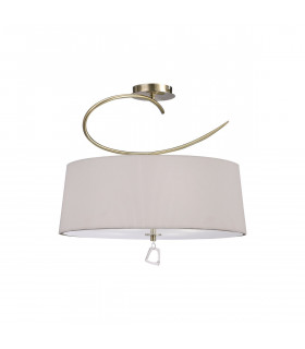 Mara Semi Flush 4 Light E27 Round Antique Brass With Ivory White Shade-1