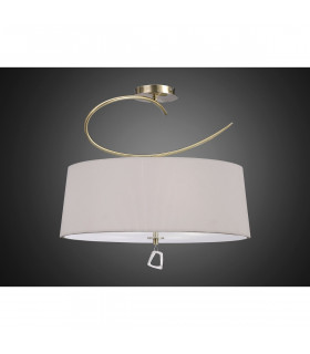 Mara Semi Flush 4 Light E27 Round Antique Brass With Ivory White Shade-2