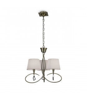 Mara Pendant 3 Light E14 Antique Brass With Ivory White Shades-1