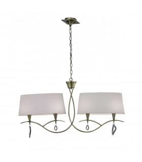 Mara Linear Pendant 2 Arm 4 Light E14 Antique Brass With Ivory White Shades-1