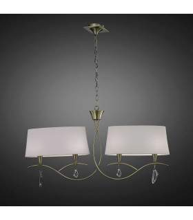 Mara Linear Pendant 2 Arm 4 Light E14 Antique Brass With Ivory White Shades-2