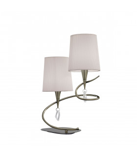 Mara Table Lamp 2 Light E14 Antique Brass With Ivory White Shades-1