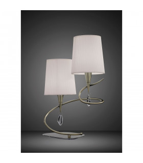 Mara Table Lamp 2 Light E14 Antique Brass With Ivory White Shades-2