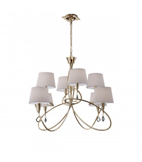 Mara Pendant 2 Tier 8 Light E14 French Gold With Ivory White Shades-1