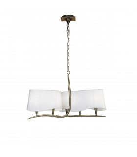 Ninette Pendant 3 Arm 6 Light E14 Antique Brass With Ivory White Shades-1