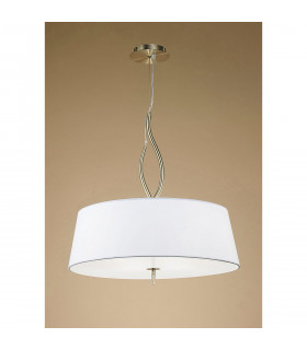 Ninette Pendant 4 Light E27 Antique Brass With Ivory White Shades-2