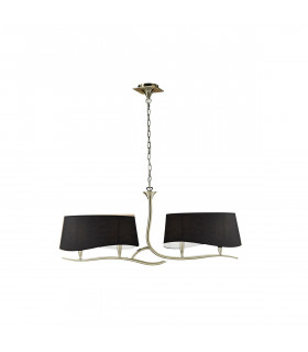 Ninette Linear Pendant 2 Arm 4 Light E14 With Black Shades Antique Brass-1