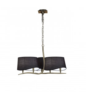 Ninette Pendant 3 Arm 6 Light E14 With Black Shades Antique Brass-1