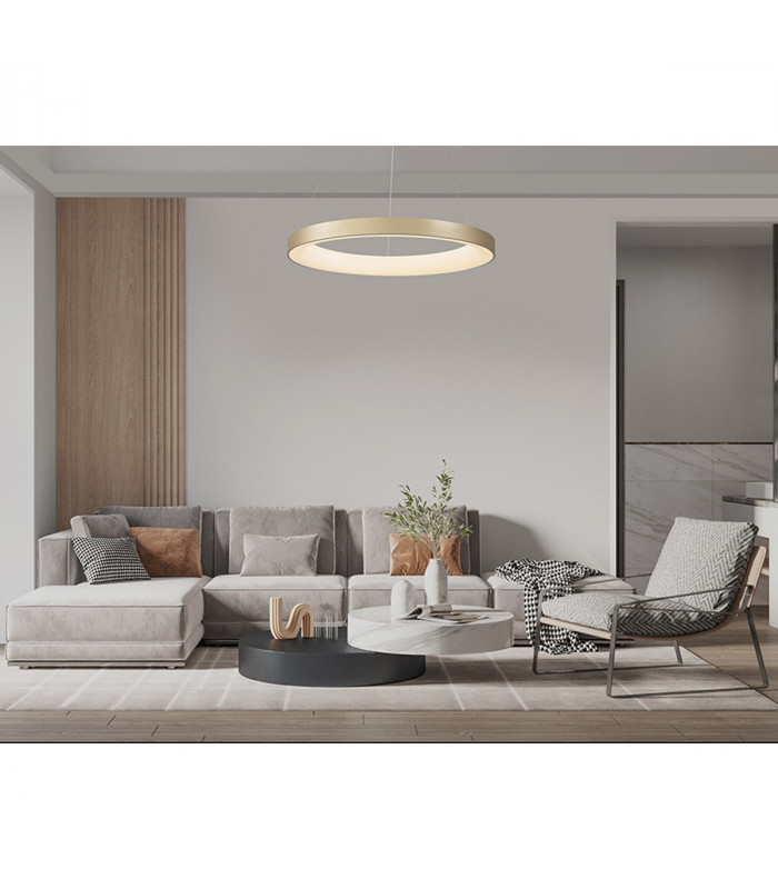 Niseko Ring Pendant 90cm 66W LED, 3000K-6000K Tuneable, 4200lm, Remote Control, Gold, 3yrs Warranty