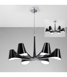 Ora Telescopic Convertible To Semi Flush 6 Light E27 Gloss Black/White Acrylic/Polished Chrome CFL Lamps INCLUDED-2