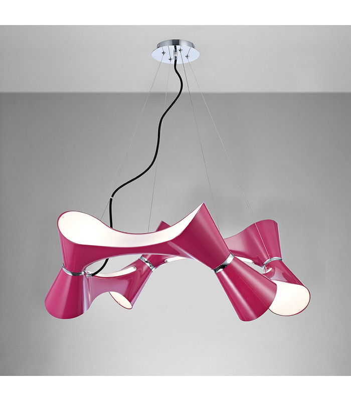 Ora Pendant 8 Twisted Round Light E27 Gloss Purple/White Acrylic/Polished Chrome CFL Lamps INCLUDED-2