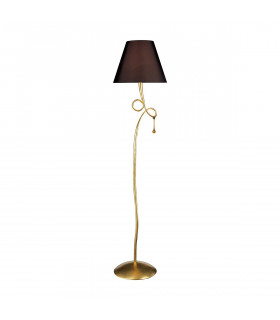 Paola Floor Lamp 1 Light E27 Gold Painted With Black Shade & Amber Glass Droplets-1