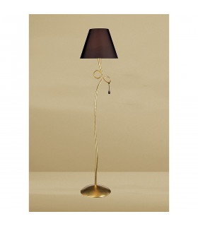 Paola Floor Lamp 1 Light E27 Gold Painted With Black Shade & Amber Glass Droplets-2