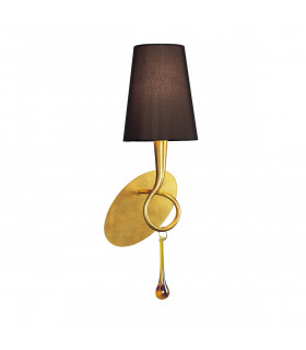 Paola Wall Lamp Switched 1 Light E14 Gold Painted With Black Shade & Amber Glass Droplets-1