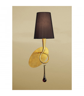 Paola Wall Lamp Switched 1 Light E14 Gold Painted With Black Shade & Amber Glass Droplets-2