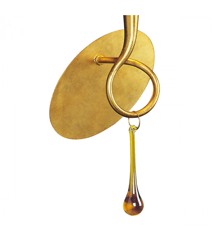 Paola Wall Lamp Switched 1 Light E14 Gold Painted With Black Shade & Amber Glass Droplets-3