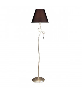 Paola Floor Lamp 1 Light E27 Silver Painted With Black Shade & Black Glass Droplets-1