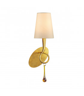 Paola Wall Lamp 1 Light E14 Gold Painted With Cream Shade & Amber Glass Droplets-1