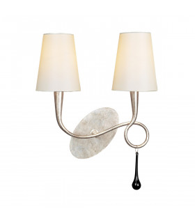 Paola Wall Lamp 2 Light E14 Silver Painted With Cream Shades & Black Glass Droplets-1