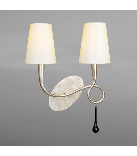 Paola Wall Lamp 2 Light E14 Silver Painted With Cream Shades & Black Glass Droplets-2