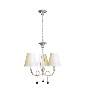 Paola Pendant 3 Light E14 Silver Painted With Cream Shades & Black Glass Droplets-1