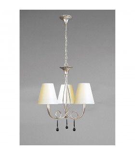 Paola Pendant 3 Light E14 Silver Painted With Cream Shades & Black Glass Droplets-2