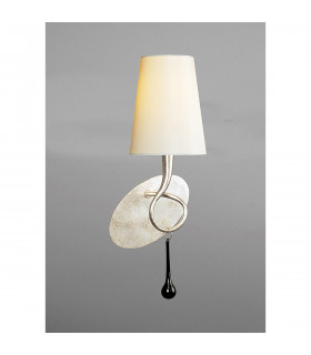 Paola Wall Lamp Switched 1 Light E14 Silver Painted With Cream Shade & Black Glass Droplets-2