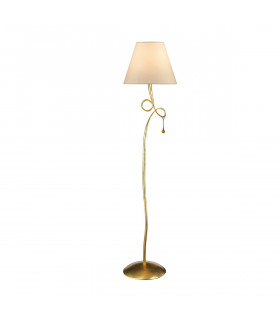 Paola Floor Lamp 1 Light E27 Gold Painted With Cream Shade & Amber Glass Droplets-1