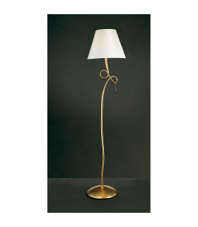 Paola Floor Lamp 1 Light E27 Gold Painted With Cream Shade & Amber Glass Droplets-2