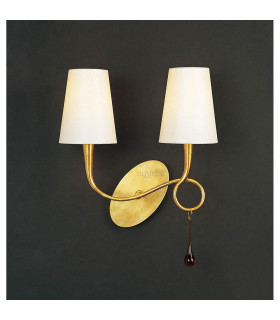 Paola Wall Lamp 2 Light E14 Gold Painted With Cream Shades & Amber Glass Droplets-2